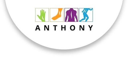 Anthony Massage - Jarrell logo. The logo has a green hand, orange foot, purple back, and blue body icons.